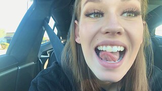 Homemade video of sweet Madi having entertainment in the back of a car